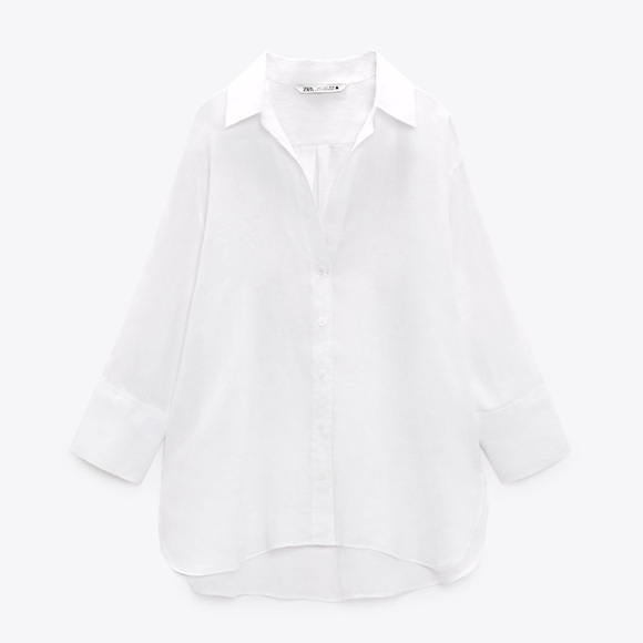 ZARA Asymmetric hem linen shirt - Picture 2 of 6